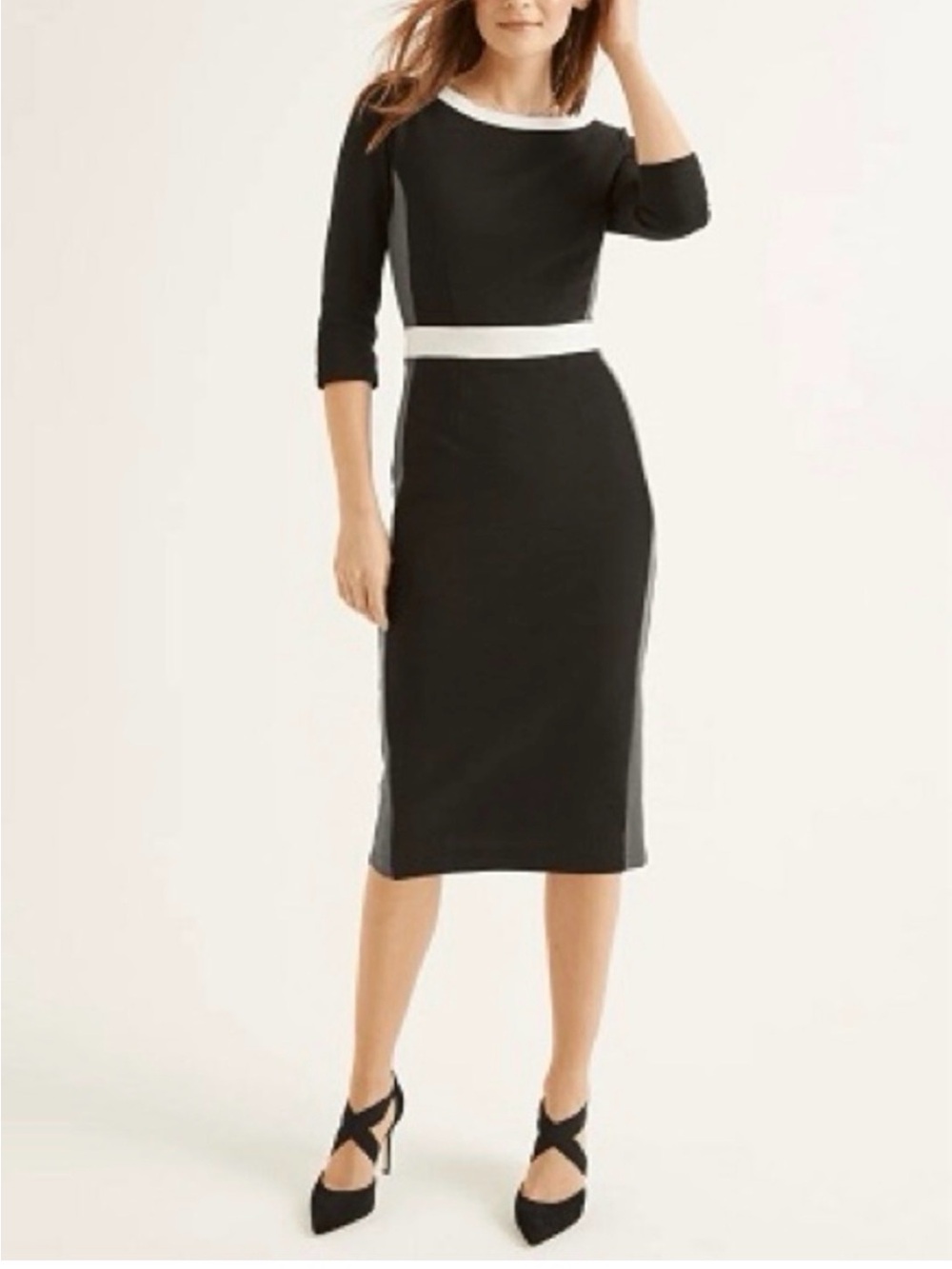 BODEN LEAH OTTOMAN Sheath Dress Size 8 Midi Black Color Block NEW